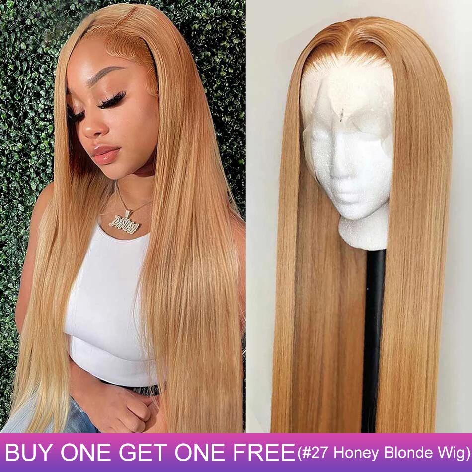 Stema #27 Honey Blonde 13x4 Transparent Lace Frontal Straight Human Hair Wig